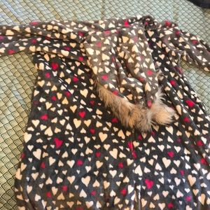 Plus Size Onesie With Hearts and Faux Fur Hood